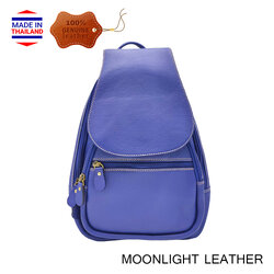 กระเป๋าเป้ หนังวัวแท้ สะพายหลัง MOONLIGHT รุ่น The Cover สีน้ำเงิน Size M ผิวสัมผัสนุ่มมาก ทนทาน ไม่ลอกร่อน มีประกัน 1 ปี