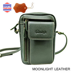 กระเป๋าหนังวัวแท้ Moonlight รุ่น Ruth สะพายข้าง สีเขียว หนังนุ่มนิ่ม สะท้อนน้ำ ไม่ลอกร่อน มีช่องใส่ของจุใจ กระทัดรัด