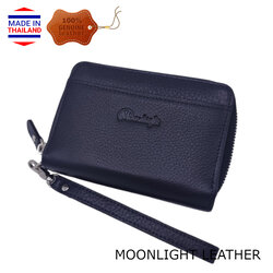 กระเป๋าสตางค์ผู้หญิง MOONLIGHT ใบกลาง ซิปรอบ สีดำ ทำจากหนังวัวแท้แสนนุ่ม ทนทาน โดนน้ำได้ ไม่ลอกร่อน กล่องแบรนด์แท้