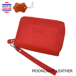กระเป๋าสตางค์ผู้หญิง MOONLIGHT ใบกลาง ซิปรอบ สีส้ม ทำจากหนังวัวแท้แสนนุ่ม ทนทาน โดนน้ำได้ ไม่ลอกร่อน กล่องแบรนด์แท้