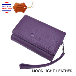 กระเป๋าสตางค์หนังแท้ MOONLIGHT สีม่วง ขนาดกลางๆ ที่ถามหากันมาก หนังนุ่ม ทนทาน ใส่จุ ไม่ลอก มีสายคล้องมือ มีกล่อง