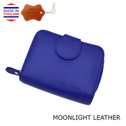 กระเป๋าสตางค์ผู้หญิง MOONLIGHT ใบสั้น ซิปรอบ สีน้ำเงิน ทำจากหนังวัวแท้แสนนุ่ม ทนทาน โดนน้ำได้ ไม่ลอก มีกล่องแบรนด์แท้