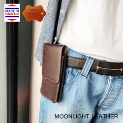 กระเป๋าใส่โทรศัพท์ หนังวัวแท้ Moonlight รุ่น Bratt คาดเข็มขัด คาดเอว สีน้ำตาลเข้ม กระทัดรัด เบาบาง ใส่มือถือขนาดใหญ่ได้
