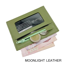 กระเป๋าใส่บัตร ใส่เหรียญ Moonlight หนังแท้ รุ่น Colo สีเขียว ทนทานบางเฉียบ นิ่มพกพาง่าย ใส่แบงค์พันได้ มีกล่องเป็นของขวัญได้