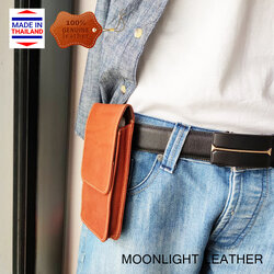 กระเป๋าใส่โทรศัพท์ หนังวัวแท้ Moonlight รุ่น Bratt คาดเข็มขัด คาดเอว สีน้ำตาลอ่อน กระทัดรัด เบาบาง ใส่มือถือขนาดใหญ่ได้