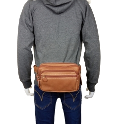 กระเป๋าคาดเอว อาดหน้าอก หนังแท้ รุ่น Touring สีน้ำตาลอ่อน (No.064)