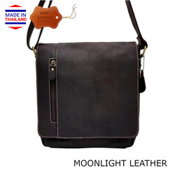 กระเป๋าสะพายหนังแท้ Moonlight รุ่น Theo สีน้ำตาลเข้ม ทำจากหนังวัวทั้งใบ นุ่มมาก ใส่แท็บเล็ตได้ ทนทาน รับประกัน 1 ปีเต็ม