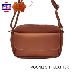 กระเป๋าสะพาย หนังแท้ MOONLIGHT รุ่น EVA สีน้ำตาลอ่อน ทำจากหนังวัว นุ่ม ทนทาน ไม่ลอกร่อน ใส่ของเยอะ น้ำหนักเบา มีประกัน