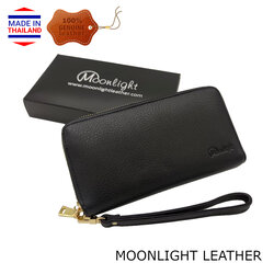 รับทรัพย์รับโชคกับกระเป๋าสตางค์ตามตำรา รวย ใบยาว ซิปรอบ หนังแท้นุ่มมาก ไม่ลอกร่อน สีดำ พร้อมกล่องแบรนด์ MOONLIGHT