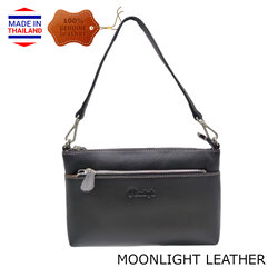 กระเป๋าหนังวัวแท้ MOONLIGHT หิ้วได้ สะพายได้ มีสายให้ 2 เส้น สีดำ หนังนุ่มสะท้อนน้ำ มีช่องหลายชั้น เบาบาง ทนทาน