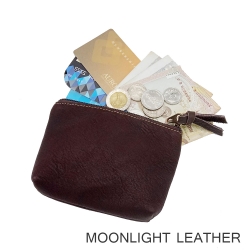 กระเป๋าใส่เหรียญหนังแท้ MOONLIGHT รุ่น Bobby สีน้ำตาลเข้ม หนังวัวธรรมชาติ ไม่แต่งผิว นุ่ม ไม่ลอก ใส่แบงค์ ใส่บัตรได้ มีกล่องสวย