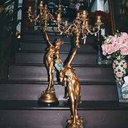 เชิงเทียนบรอนซ์รูปปั้นเทพีคู่งาน Art Nouveau Antique L&F Moreau