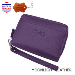 กระเป๋าสตางค์ผู้หญิง MOONLIGHT ใบกลาง ซิปรอบ สีม่วง ทำจากหนังวัวแท้แสนนุ่ม ทนทาน โดนน้ำได้ ไม่ลอกร่อน กล่องแบรนด์แท้