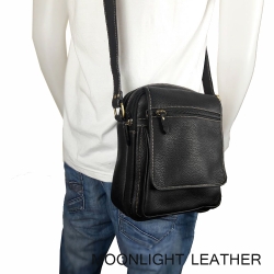 กระเป๋าสะพายหนังแท้ ทำจากหนังวัว สำหรับผู้ชาย รุ่น Maxell สีดำ แบรนด์ Moonlight ใส่ของจุใจ พร้อมถุงกันฝุ่น ประกัน 1 ปี