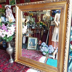 กรอบกระจกไม้แกะสลักสีทองงานฝรั่งเศส