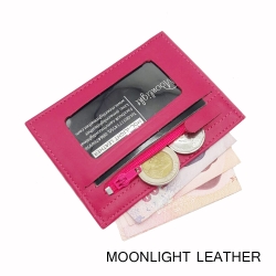 กระเป๋าใส่บัตร ใส่เหรียญ Moonlight หนังแท้ รุ่น Colo สีชมพูบานเย็น ทนทานบางเฉียบ นิ่มพกพาง่าย ใส่แบงค์พันได้ มีกล่องเป็นของขวัญได้