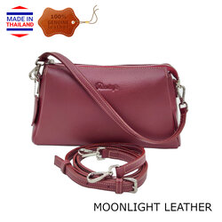 กระเป๋าสะพายหนังแท้ MOONLIGHT รุ่น Ashly สีแดงเข้ม ทำจากหนังวัวฟอกสะท้อนน้ำ ไม่ลอกร่อน มีสายสั้น-ยาว ยิ่งใช้ยิ่งสวย