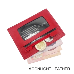 กระเป๋าใส่บัตร ใส่เหรียญ Moonlight หนังแท้ รุ่น Colo สีแดงสด ทนทานบางเฉียบ นิ่มพกพาง่าย ใส่แบงค์พันได้ มีกล่องเป็นของขวัญได้