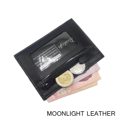 กระเป๋าใส่บัตร ใส่เหรียญ Moonlight หนังแท้ รุ่น Colo สีดำ ทนทานบางเฉียบ นิ่มพกพาง่าย ใส่แบงค์พันได้ มีกล่องเป็นของขวัญได้