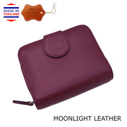 กระเป๋าสตางค์ผู้หญิง MOONLIGHT ใบสั้น ซิปรอบ สีแดงเข้ม ทำจากหนังวัวแท้แสนนุ่ม ทนทาน โดนน้ำได้ ไม่ลอกร่อน กล่องแบรนด์แท้