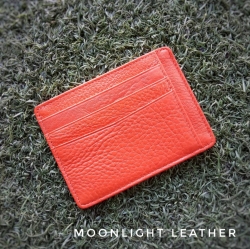 กระเป๋าใส่บัตร หนังแท้ รุ่น Radon สีส้ม ทนทาน บางเฉียบ นิ่มมาก พกพาง่าย ใส่แบงค์พันได้ มีกล่อง