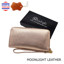 วิบวับ รับทรัพย์รับโชคกับกระเป๋าสตางค์ตรงตามตำรารวย สีนากมงคล ลายซาเฟียโน่ ใบยาว ซิปรอบ หนังแท้ ไม่ลอกร่อน พร้อมกล่อง