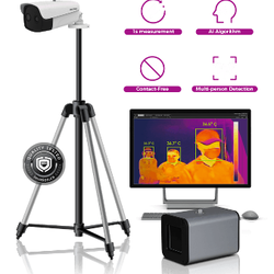 ชุดตรวจอุณภูมิบุคคลแบบหมู่ Hikvision Thermal Scan กล้องวงจรปิดระบบเทอร์โม DS-2TD2617B-6/PA + ขาตั้งกล้อง + แท่นวางกล้อง + iVMS(4200) + POE Switch