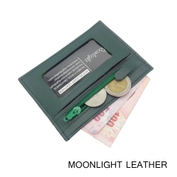 กระเป๋าใส่บัตร ใส่เหรียญ Moonlight หนังแท้ รุ่น Colo สีเขียวเข้ม ทนทานบางเฉียบ นิ่มพกพาง่าย ใส่แบงค์พันได้ มีกล่องเป็นของขวัญได้