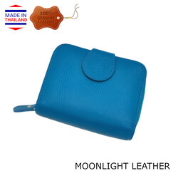 กระเป๋าสตางค์ผู้หญิง MOONLIGHT ใบสั้น ซิปรอบ สีฟ้า ทำจากหนังวัวแท้แสนนุ่ม ทนทาน โดนน้ำได้ ไม่ลอกร่อน พร้อมกล่องแบรนด์แท้