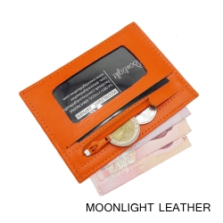 กระเป๋าใส่บัตร ใส่เหรียญ Moonlight หนังแท้ รุ่น Colo สีส้ม ทนทานบางเฉียบ นิ่มพกพาง่าย ใส่แบงค์พันได้ มีกล่องเป็นของขวัญได้