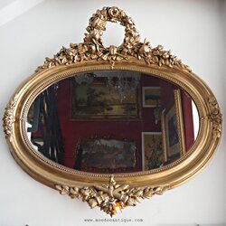 ขายแล้ว Antique French Louis XVI Oval Gilt wood mirror