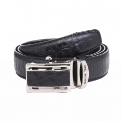 เข็มขัดหนังแท้ สำหรับผู้ชาย แบบ Auto Locking ลายหนังจระเข้ สีดำ รุ่น Croco