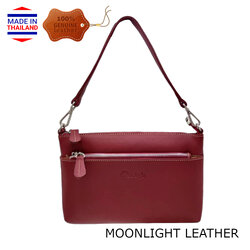 กระเป๋าหนังวัวแท้ MOONLIGHT หิ้วได้ สะพายได้ มีสายให้ 2 เส้น สีแดงเข้ม หนังนุ่มสะท้อนน้ำ มีช่องหลายชั้น เบาบาง ทนทาน