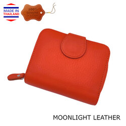 กระเป๋าสตางค์ผู้หญิง MOONLIGHT ใบสั้น ซิปรอบ สีส้ม ทำจากหนังวัวแท้แสนนุ่ม ทนทาน โดนน้ำได้ ไม่ลอกร่อน พร้อมกล่องแบรนด์แท้