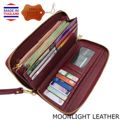 รับทรัพย์รับโชคกับกระเป๋าสตางค์ตามตำรา รวย ใบยาว ซิปรอบ หนังแท้นุ่มมาก ไม่ลอกร่อน สีแดงเข้ม พร้อมกล่องแบรนด์ MOONLIGHT