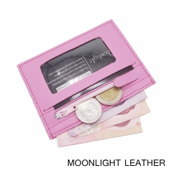 กระเป๋าใส่บัตร ใส่เหรียญ Moonlight หนังแท้ รุ่น Colo สีชมพู ทนทานบางเฉียบ นิ่มพกพาง่าย ใส่แบงค์พันได้ มีกล่องเป็นของขวัญได้