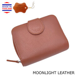 กระเป๋าสตางค์ผู้หญิง MOONLIGHT ใบสั้น ซิปรอบ สีน้ำตาลอ่อน ทำจากหนังวัวแท้แสนนุ่ม ทนทาน โดนน้ำได้ ไม่ลอก กล่องแบรนด์แท้