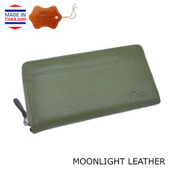 รับทรัพย์รับโชคกับกระเป๋าสตางค์ตามตำรา รวย ใบยาว ซิปรอบ หนังแท้นุ่มมาก ไม่ลอกร่อน สีเขียวอ่อน พร้อมกล่องแบรนด์ MOONLIGHT