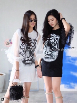 TW6812-เดรสเเขนมุ้ง สกรีนลายเสือ