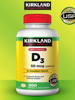 Kirkland Vitamin D3 50mcg (2000 IU) วิตามินดี วิตามินแดด 600 Softgels หมดอายุ 05/2027