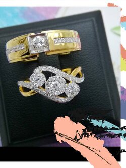 แหวนคู่ทองคำประดับเพชรแท้รวม 0.69 cts