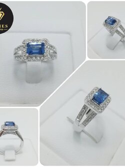 แหวนพลอยไพลินสีน้ำเงินล้อมเพชร น้ำหนัก 1.0 cts