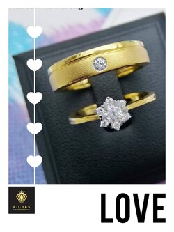 แหวนคู่ทองคำประดับเพชรแท้รวม 0.22 cts