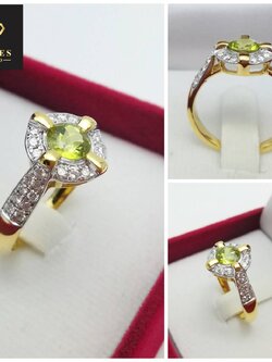 แหวนเพริดอตประดับเพชรแท้น้ำหนักรวม 0.30 cts ทองคำแท้ 18K