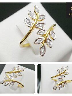 แหวนใบมะกอกประดับเพชรแท้รวม 0.14 cts