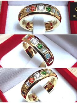 แหวนนพเก้าทองคำแท้ประดับพลอยนพเก้าแท้น้ำหนักรวม 1.00 กะรัต