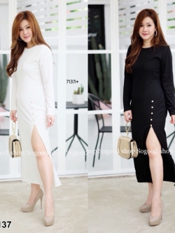 TW7137-เดรส #สาวอวบ แต่งกระดุมทอง