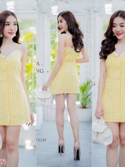 มินิเดรสลายสก๊อตสีเหลืองอ่อน