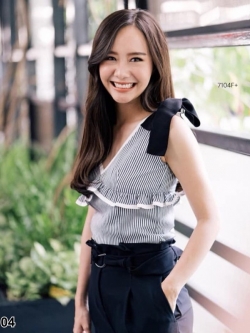 TW7104- Set เสื้อแขนกุดผูกริบบิ้น+กางเกง