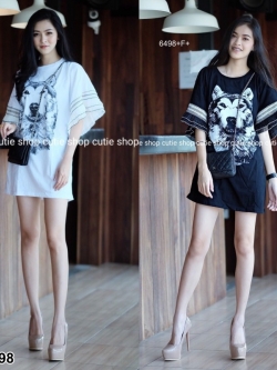 TW6498-เดรสสั้นเเขนเเต่งระบายชีฟอง